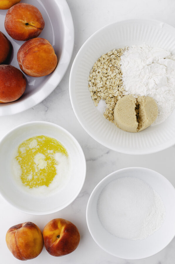 Ingredients needed for this peach crisp recipe