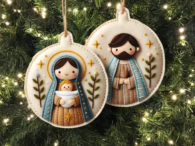 Mary, Joseph, and baby Jesus felt ornaments