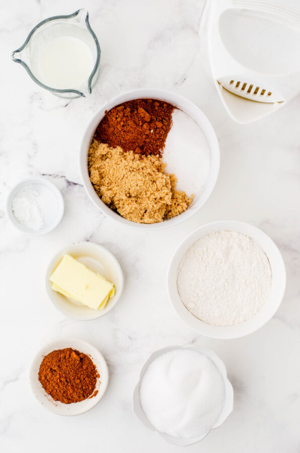 Ingredients for chocolate pudding cake.
