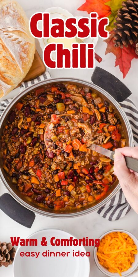 A ladle full of classic chili