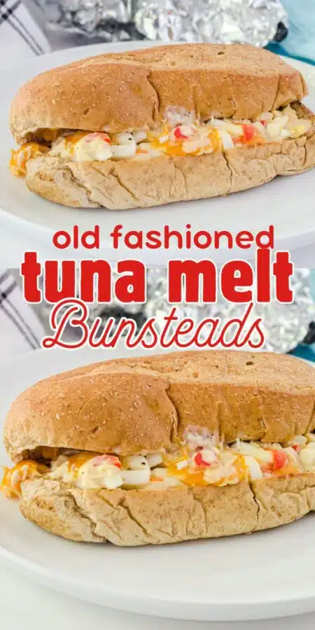 Collage of tuna melt Bunstead sandwiches.