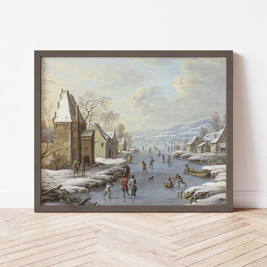 a vintage print of Winter Icing skating wall art in a frame