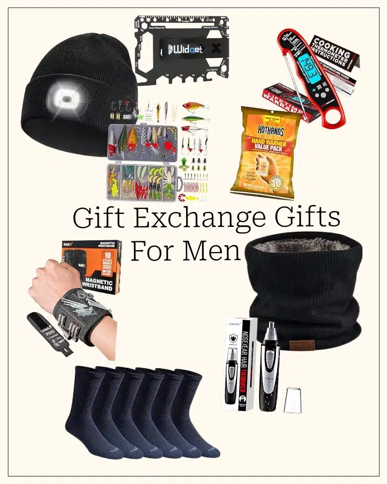 collage of secret santa gifts for men