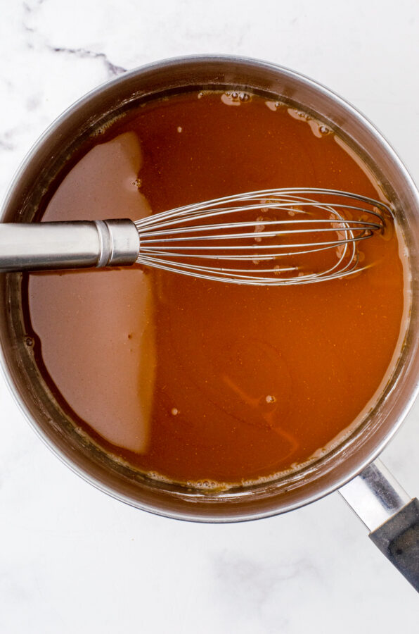 Whisk the liquid ingredients into the dry ingredients.