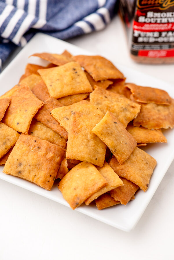 A plate of spicy, crispy sourdough chips