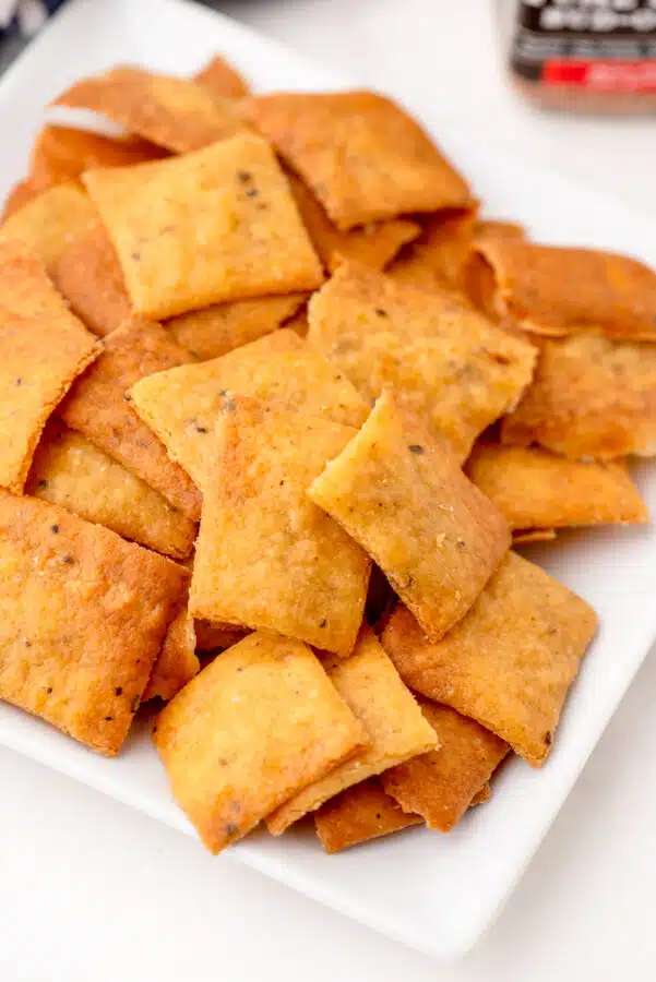 a plate of crispy sourdough chips