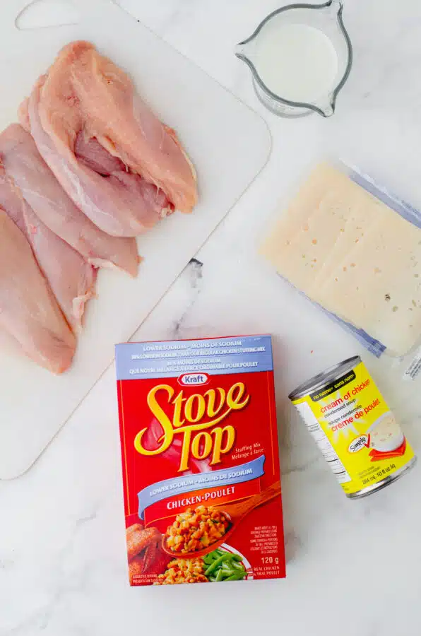 Ingredients needed for this swiss chicken casserole recipe
