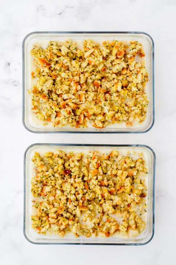 Stuffing topping on the top of swiss chicken casserole