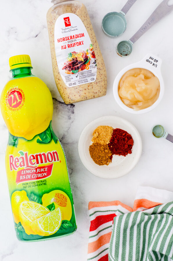 Ingredients needed for this honey and spicy mustard marinade recipe.