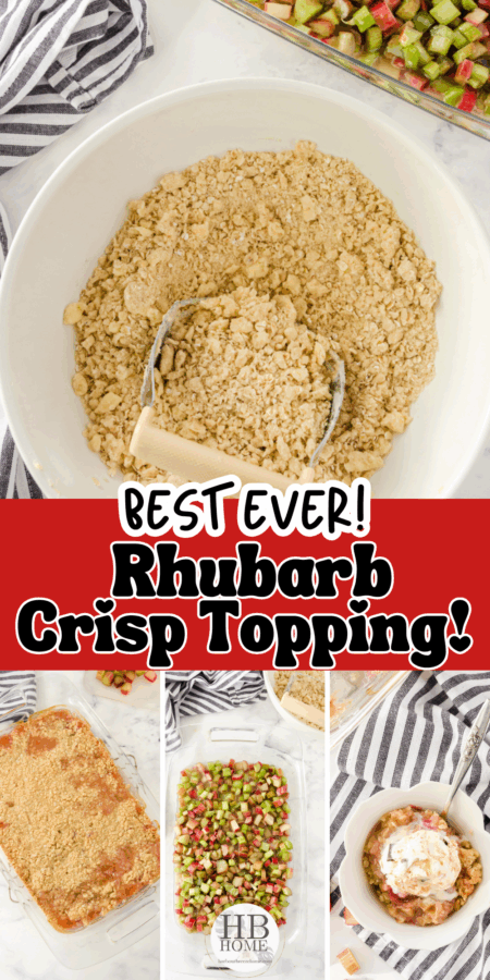 collage of rhubarb crisp topping being made