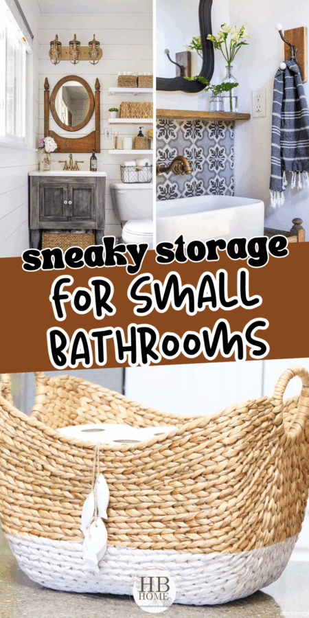 collage of small bathroom storage ideas