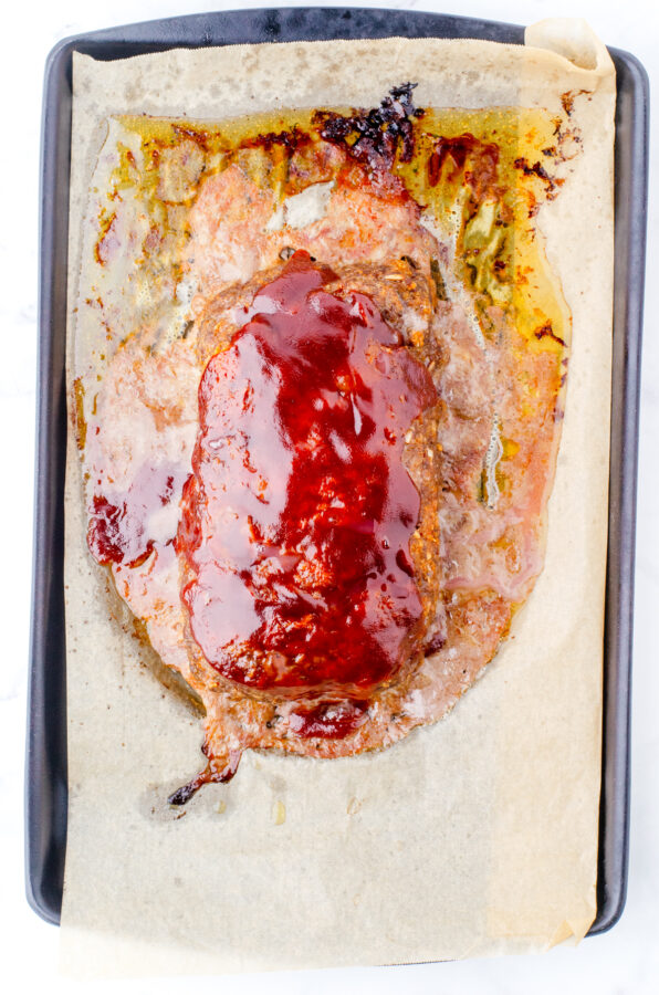 Lipton meatloaf with ketchup glaze right out of the oven.