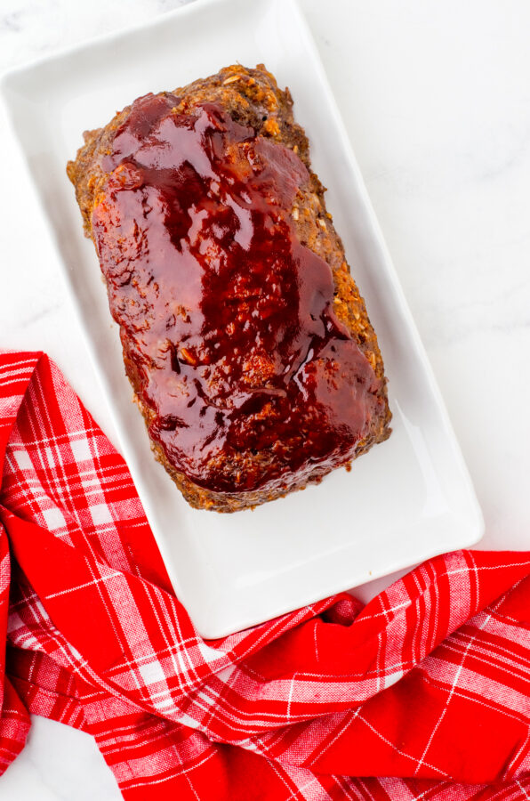Baked meatloaf on a platter.