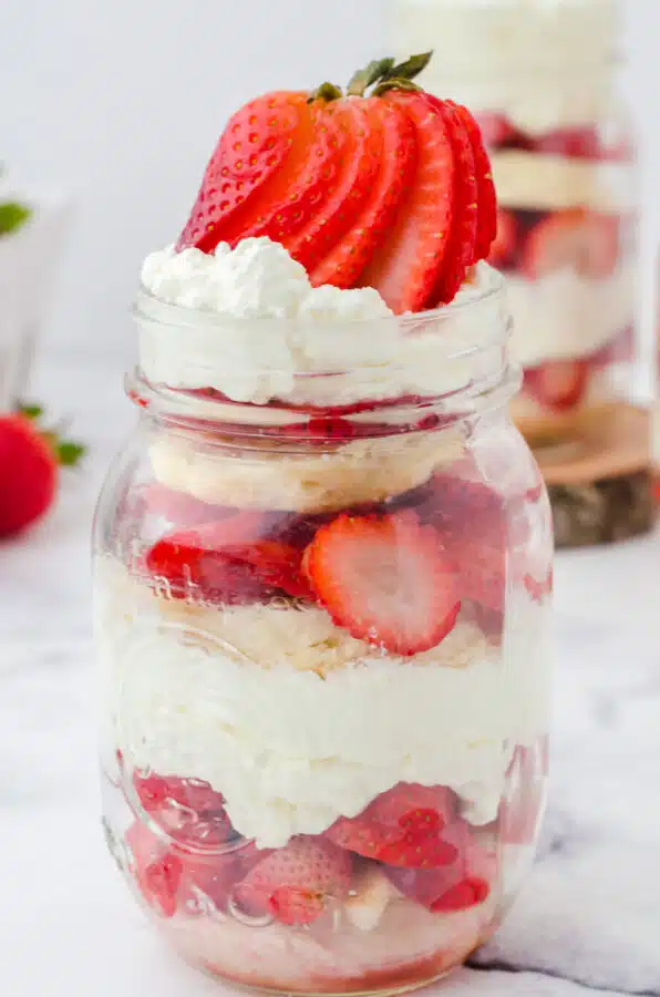 Layered mason jar strawberry shortcake