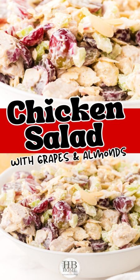 Collage of chicken salad with grapes and almonds