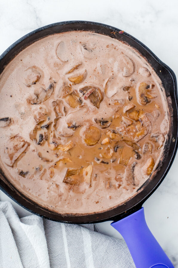 Mushrooms and onions in a marsala cream sauce.