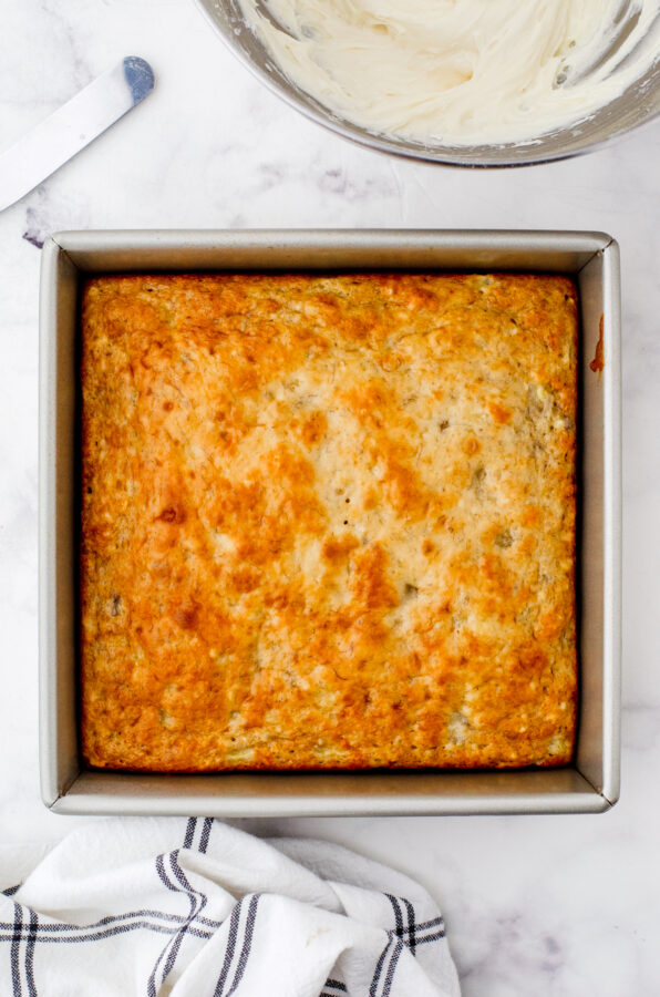 Baked banana cake in 8x8 inch pan
