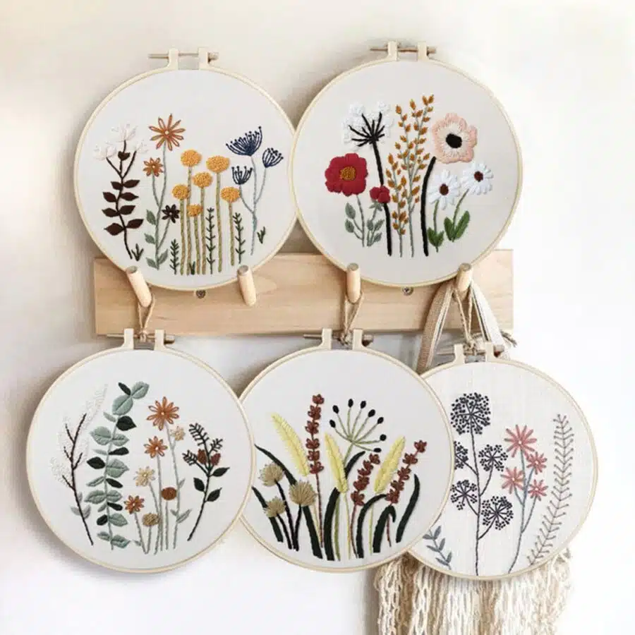 embroidery kits featuring flowers