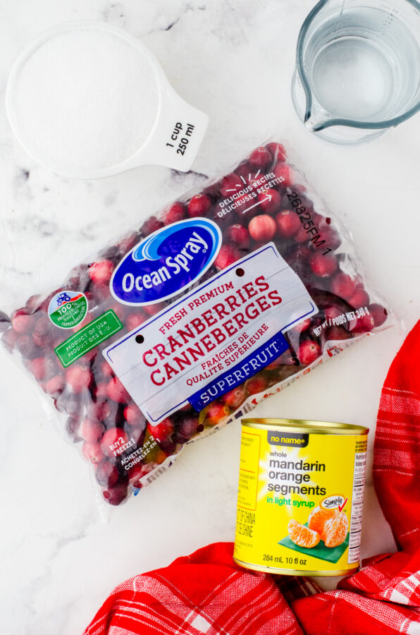 Ingredients for cranberry sauce with mandarin oranges