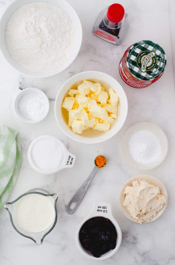 Ingredients for tea scones and devonshire cream