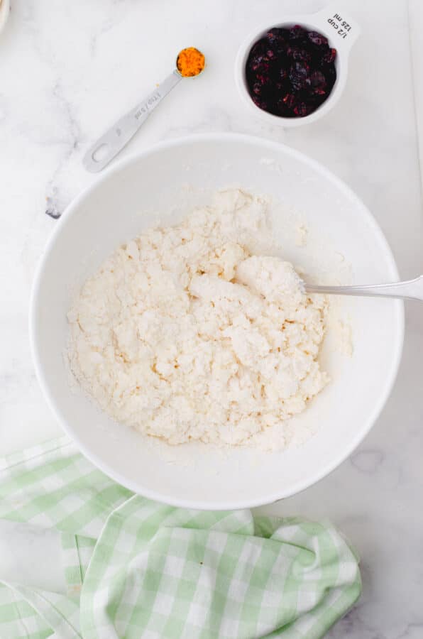 Cream scone dough after the cream has been added.