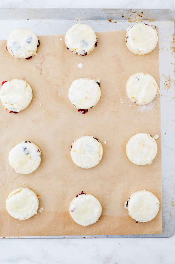 cream scones on baking pan ready to go into oven