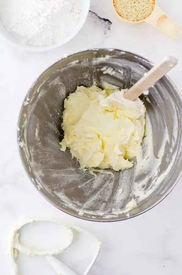 Whipped butter & sugar for whipped shortbread cookies.