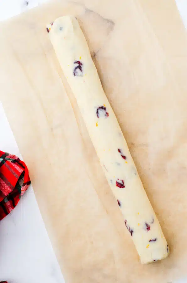 a log of whipped shortbread cookie dough